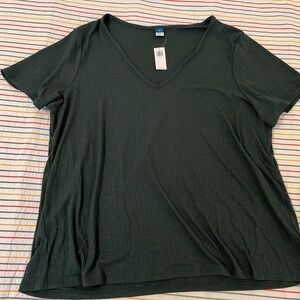 Womens Old Navy Luxe V-Neck Short Sleeve T-Shirt, Dark Green, Size XL, NWT